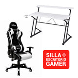 Silla Gamer Blanca + Escritorio Gamer Fibra de Carbono Blanco