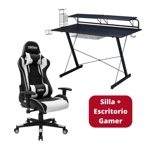 Silla Gamer Blanca + Escritorio Gamer Fibra de Carbono - ProShopper Perú