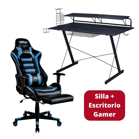 Silla Gamer Azul + Escritorio Gamer Fibra de Carbono - ProShopper Perú