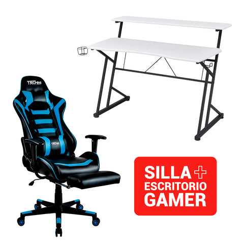 Silla Gamer CLASICA SGAZ + Escritorio Fibra de carbono  Blanco
