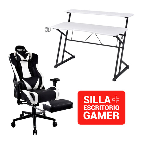 Silla Gamer ELITE SGBL1 + Escritorio Fibra de carbono  Blanco