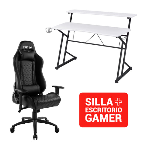 Silla Gamer ELITE SGNE1 + Escritorio Fibra de carbono  Blanco