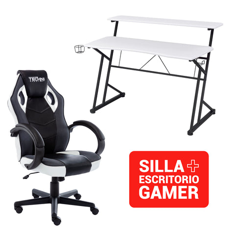 Silla Gamer RACING RABL + Escritorio Fibra de carbono  Blanco