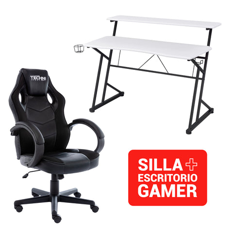 Silla Gamer RACING RANE + Escritorio Fibra de carbono  Blanco