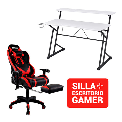 Silla Gamer ELITE SGRO2 + Escritorio Fibra de carbono  Blanco