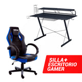 Silla Gamer RACING Azul + Escritorio Gamer Fibra de Carbono