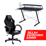 Silla Gamer RACING Negro + Escritorio Gamer Fibra de Carbono